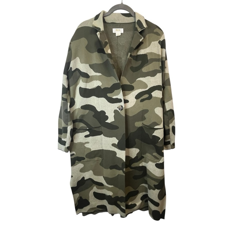 Maeve by Anthropologie Kieran Camo Open Front Long Knit Cardigan Sweater Coat XS - Picture 5 of 16